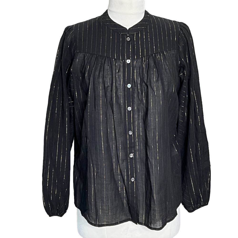CLOSED Women’s Top Popover Black Gold Ballon Sleeve Cotton Size Small New
